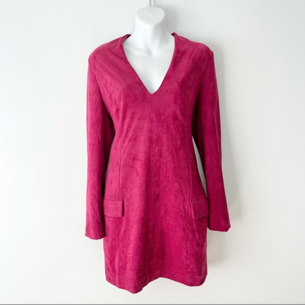 Olivaceous Faux Suede Shift Dress Burgundy Blazer Style Long Sleeve Size Small